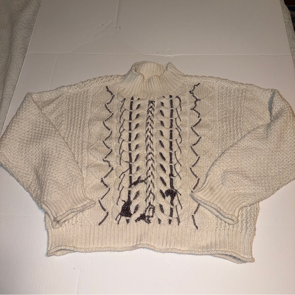 Vince Camuto Cream with chain embellishment mock neck Sweater